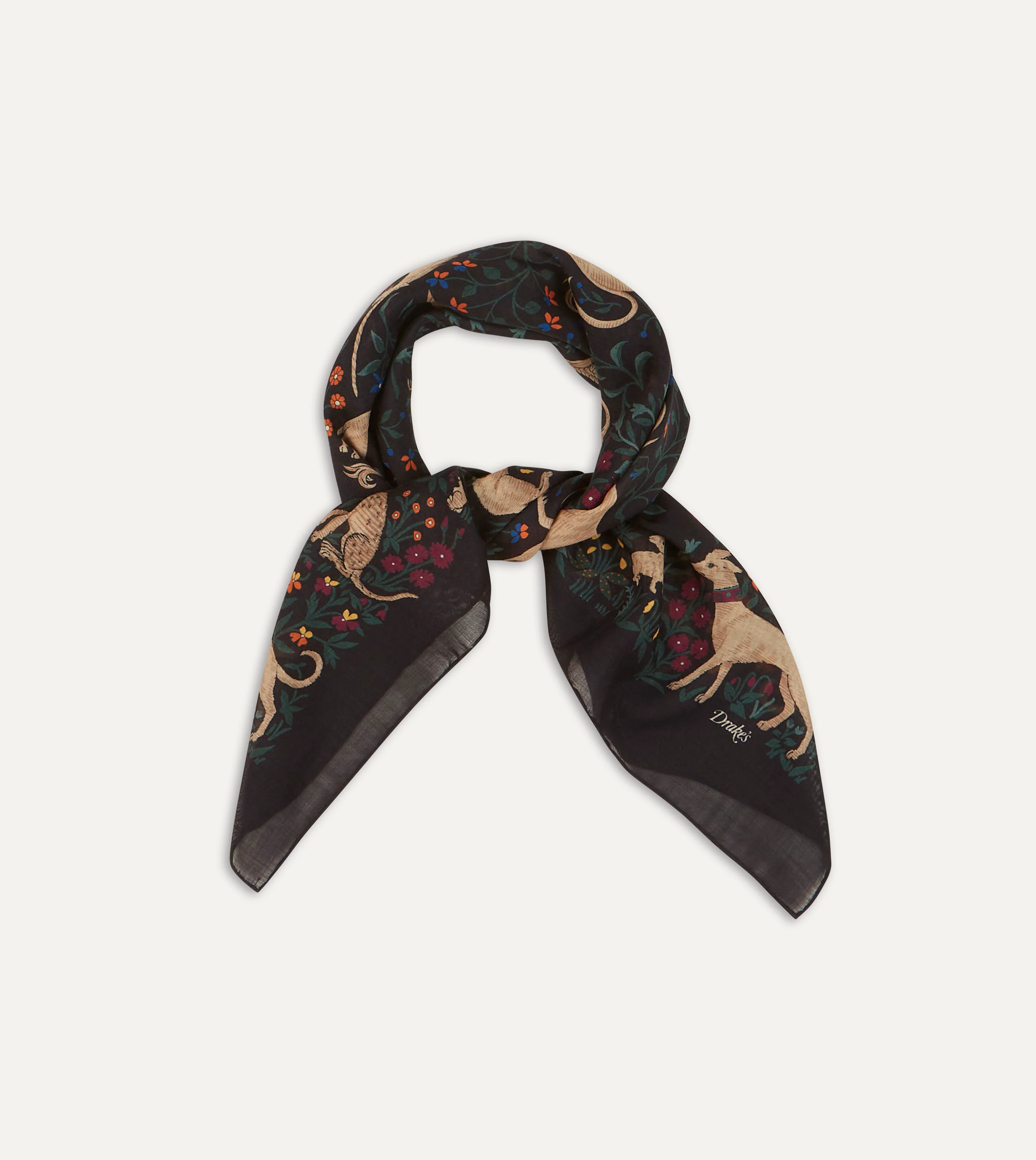 Black Unicorn Print Wool-Silk Square Scarf - Image 5