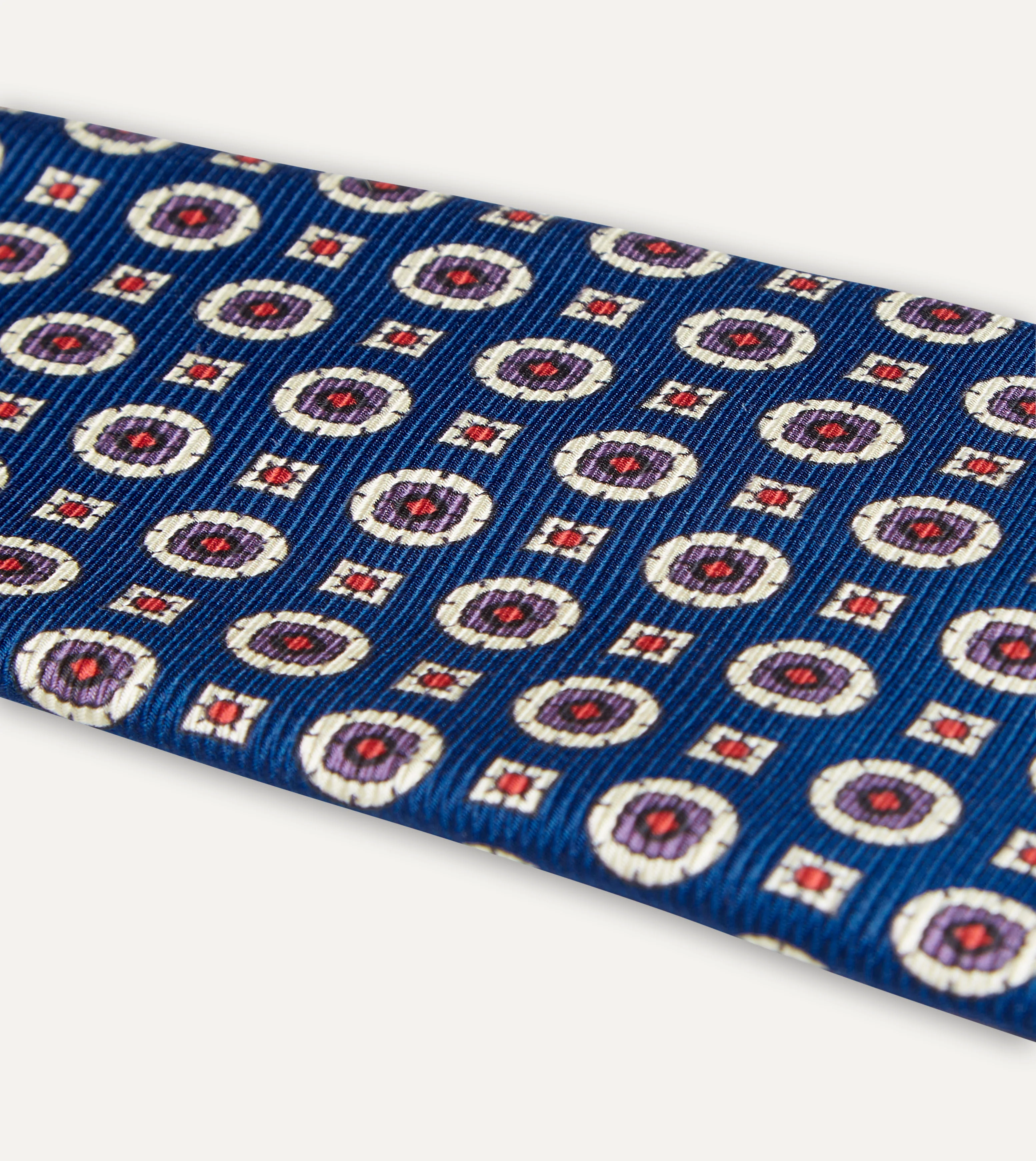 Blue and Red Geometric Medallion Print Silk Foulard Tie - Image 4