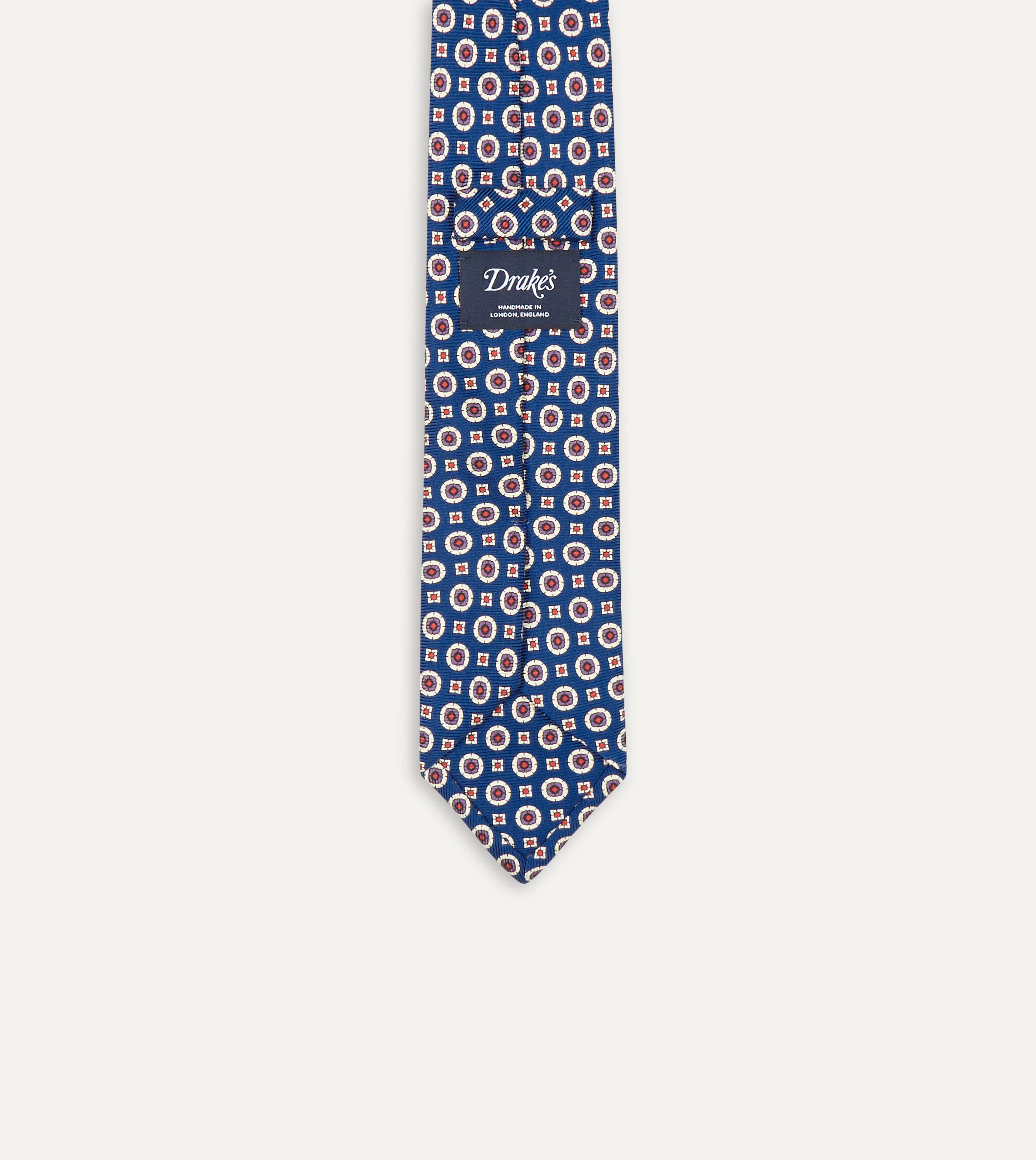 Blue and Red Geometric Medallion Print Silk Foulard Tie - Image 6