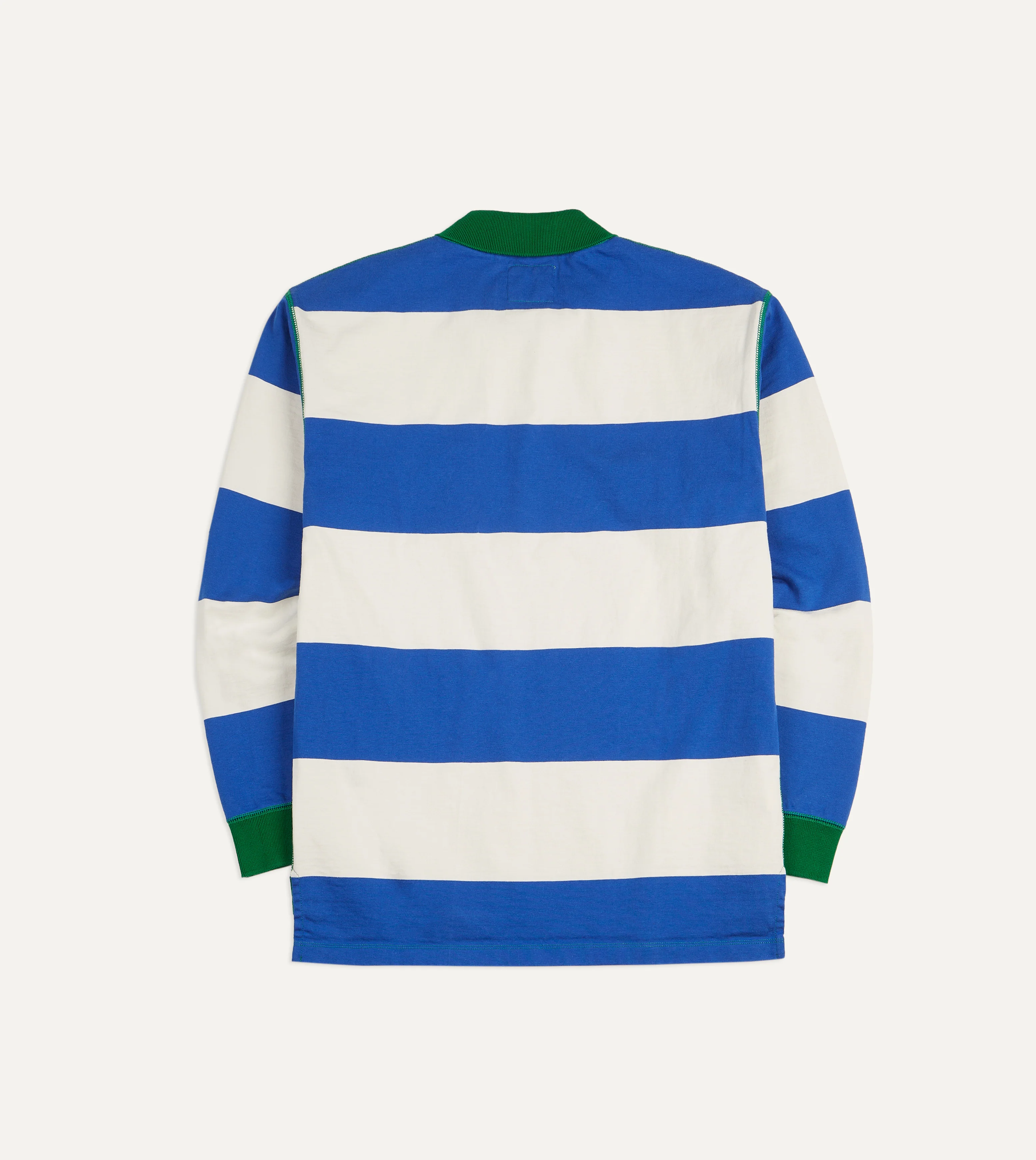 Blue and White Wide Stripe Mock Collar Long-Sleeve Jersey - Image 3