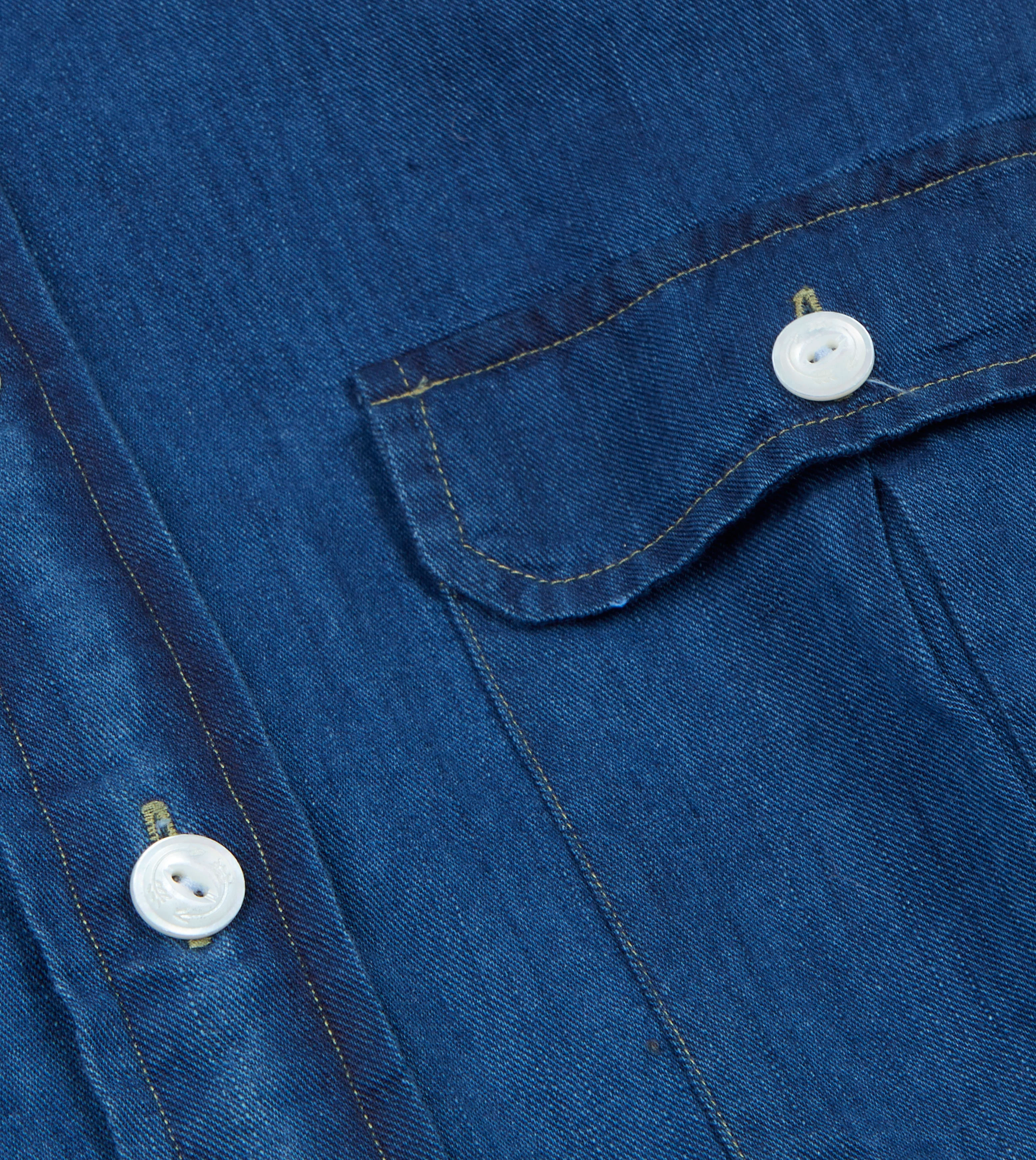 Blue Cotton Linen Two-Pocket Work Shirt - Image 4