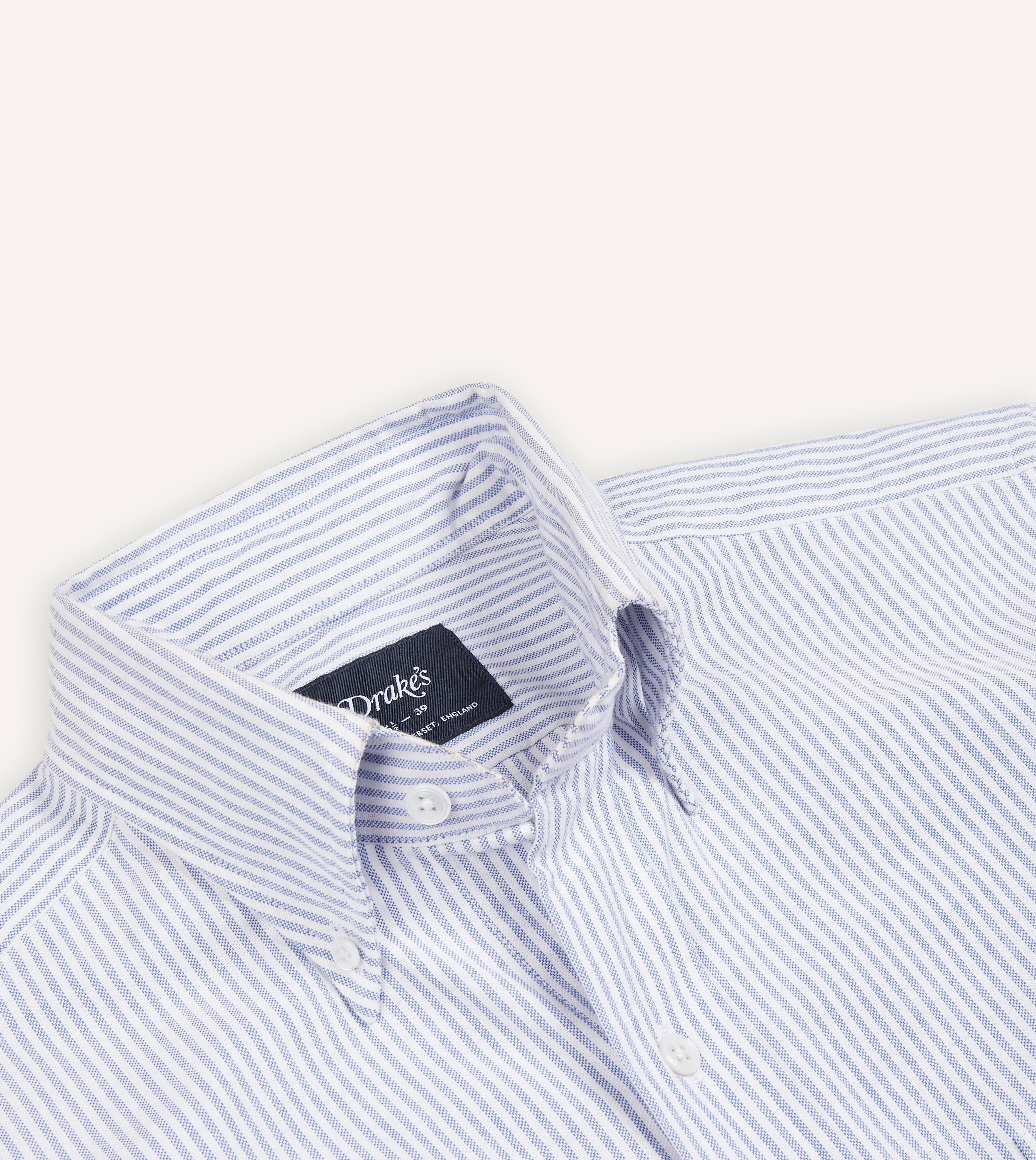 Blue Ticking Stripe Cotton Oxford Cloth Button-Down Shirt - Image 4