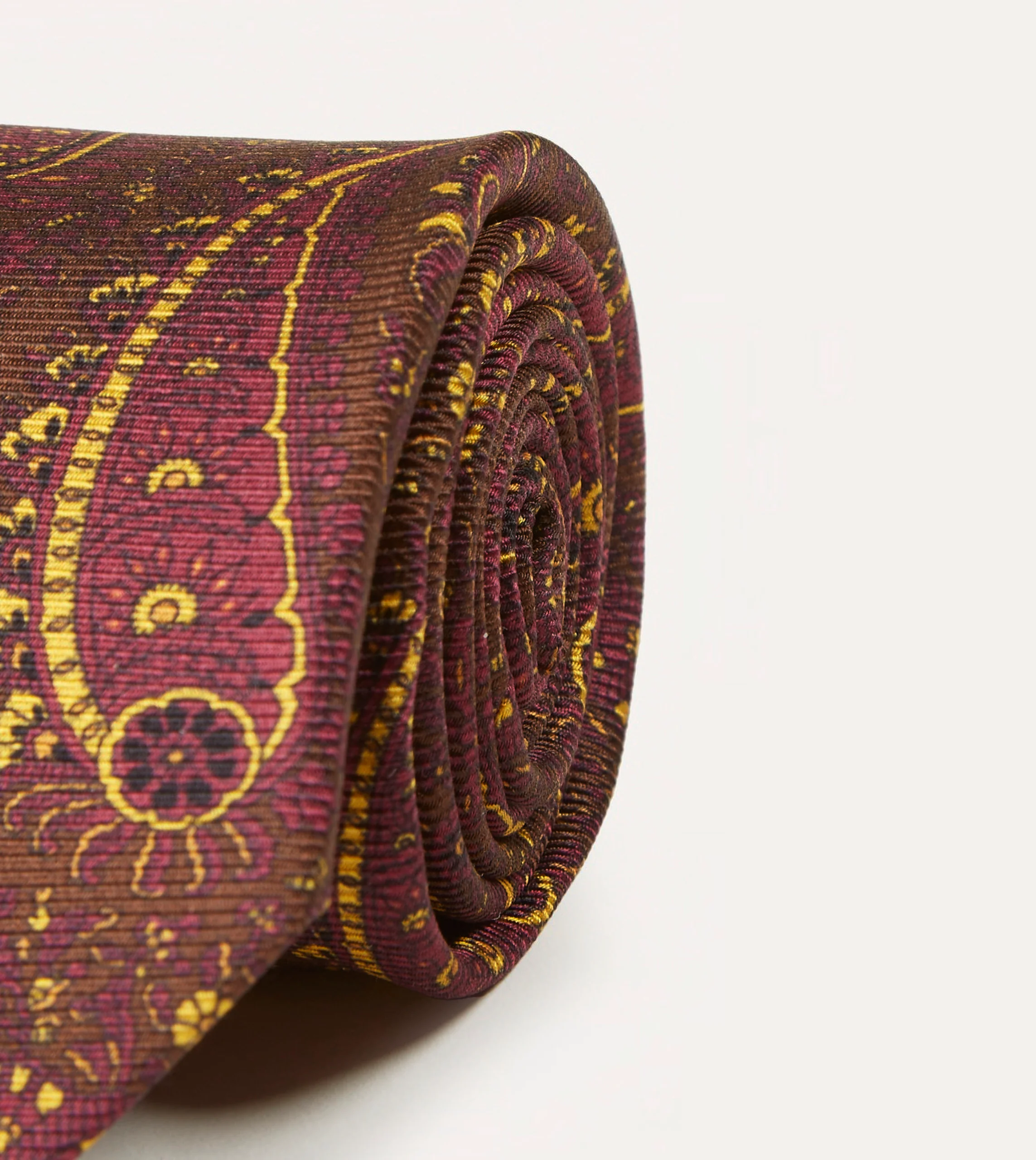 Brown, Red and Yellow Paisley Print Madder Twill Silk Tie - Image 3