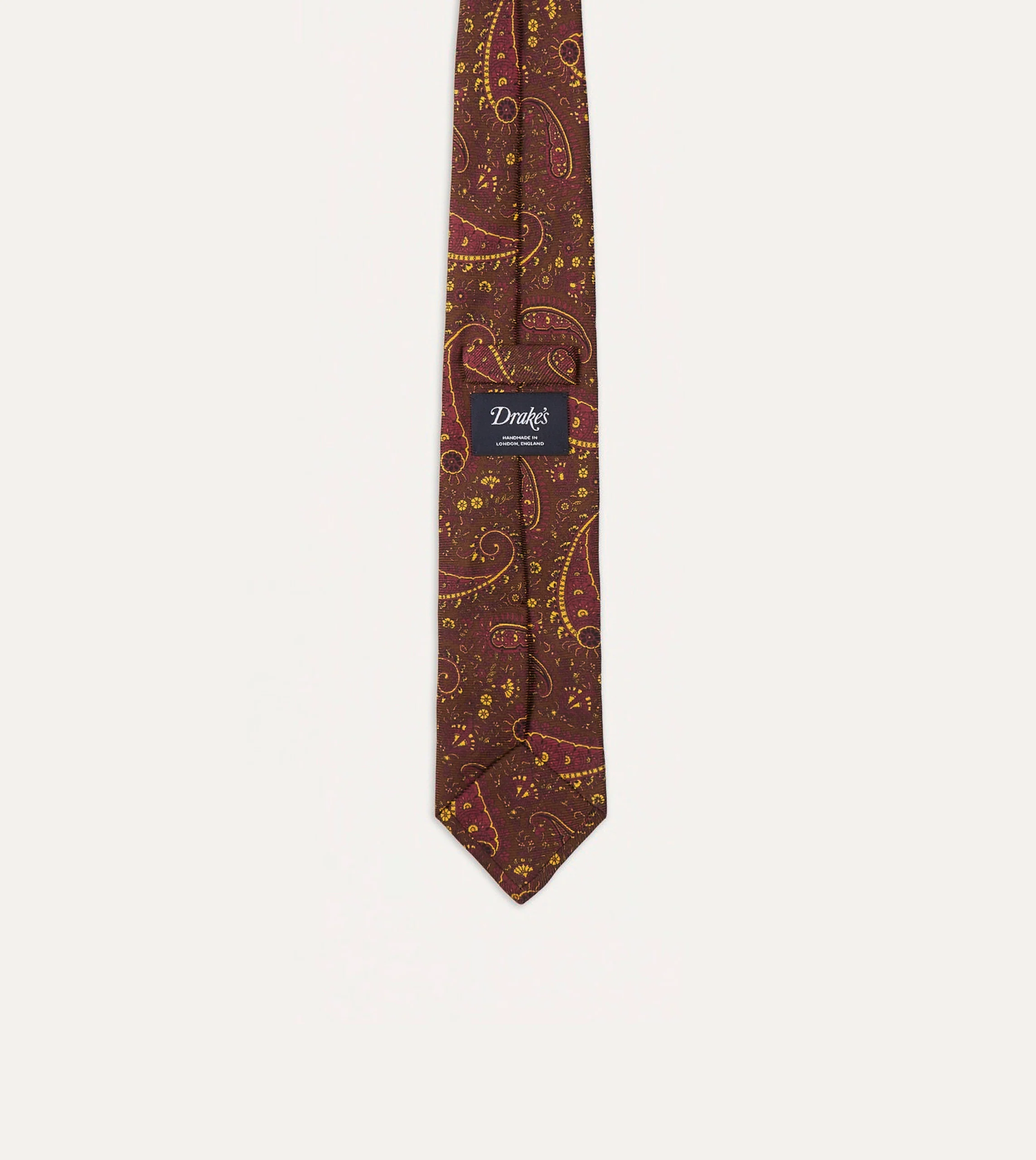 Brown, Red and Yellow Paisley Print Madder Twill Silk Tie - Image 5