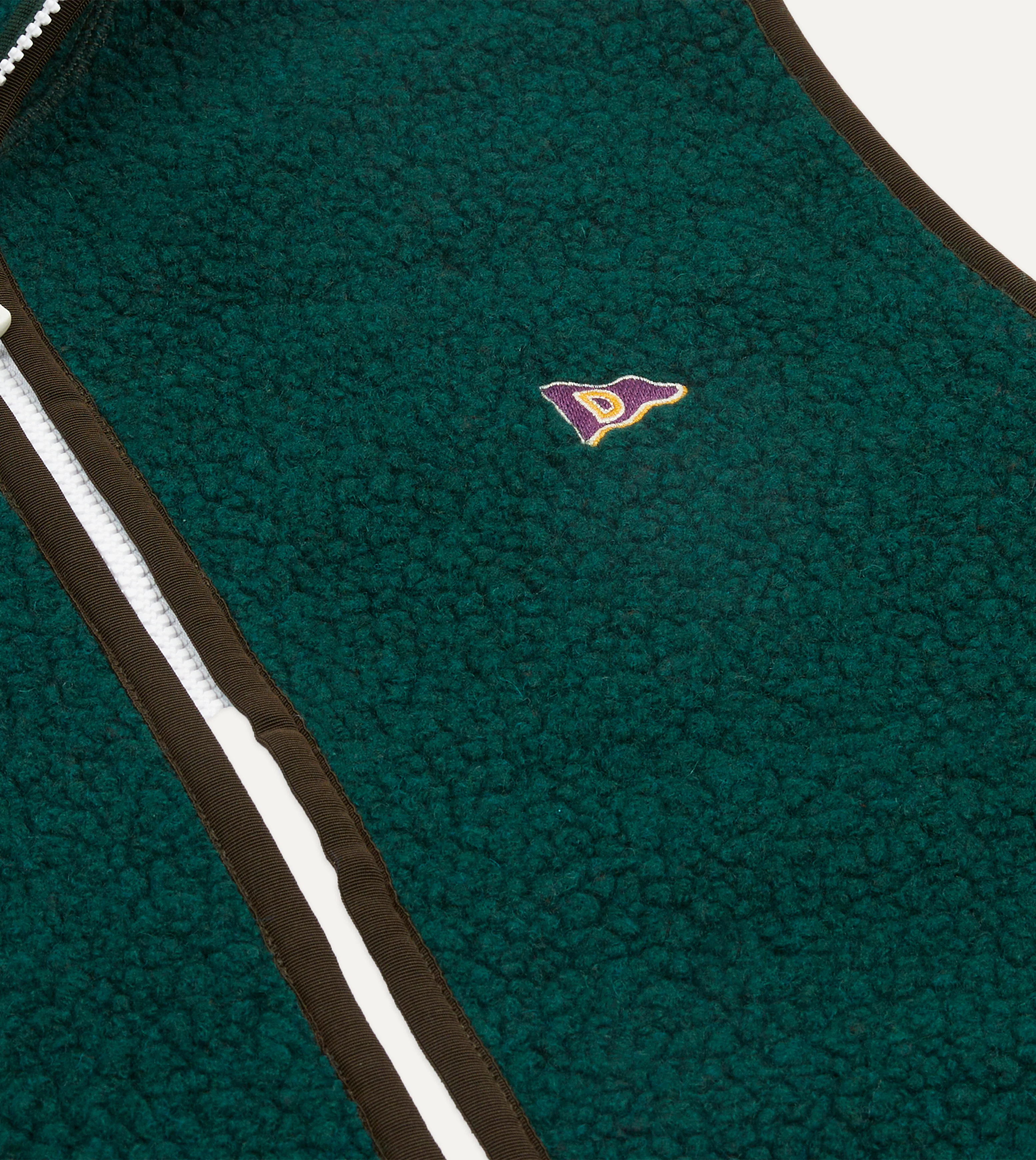 Dark Green Boucle Wool Zip Fleece Vest - Image 4