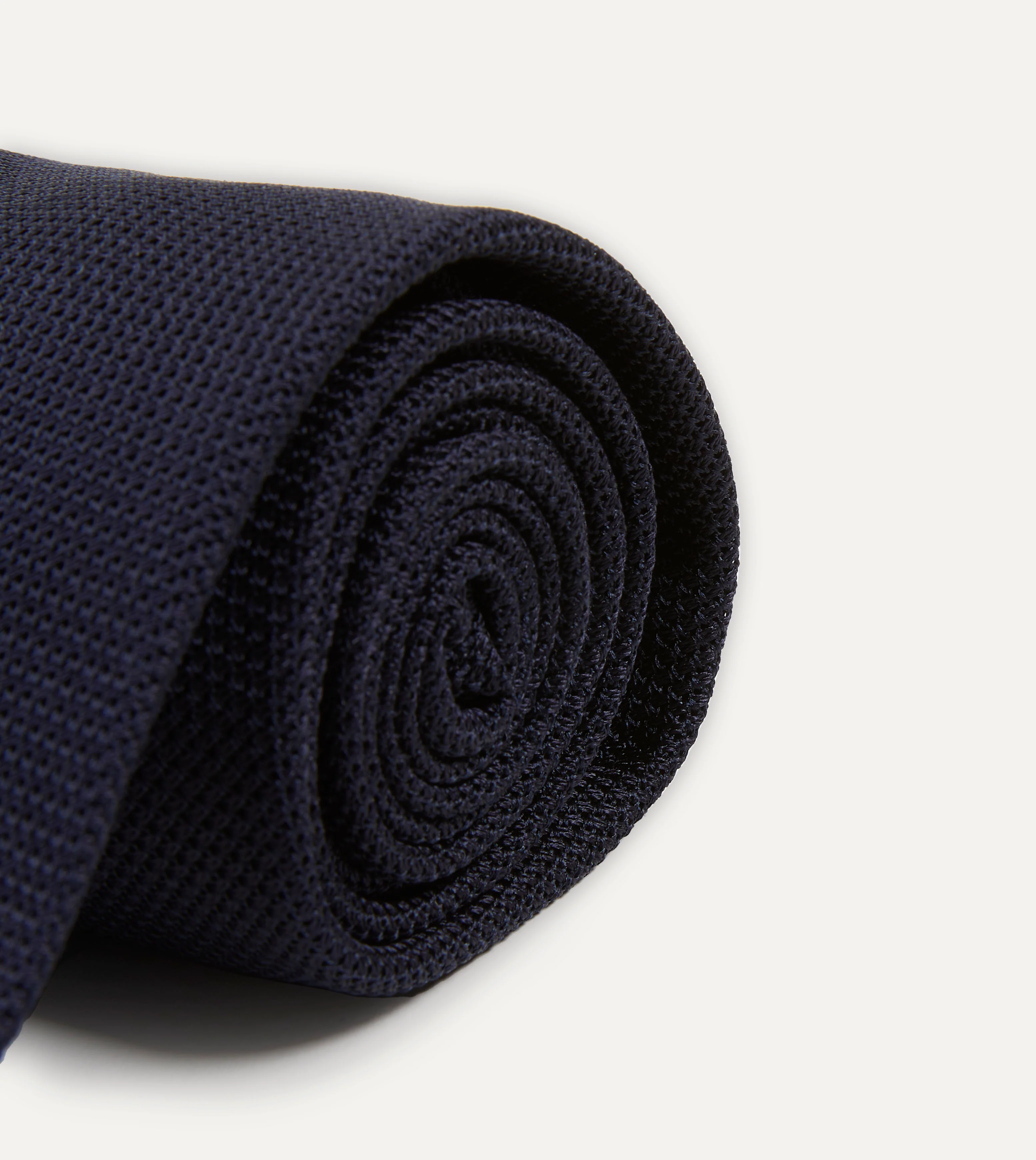 Dark Navy Fine Woven Grenadine Silk Hand Rolled Tie - Image 3