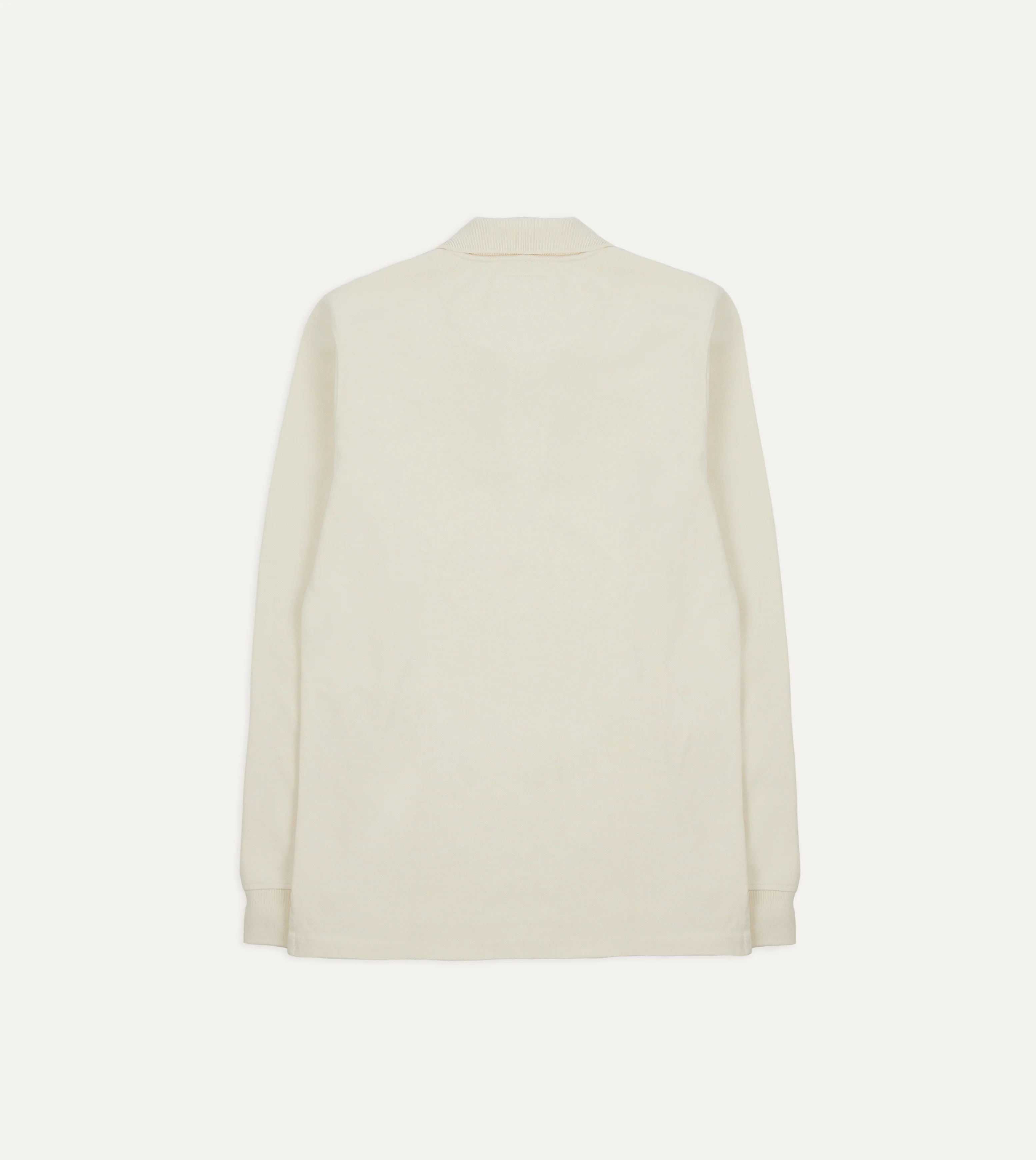 Ecru Pique Cotton Long-Sleeve Polo Shirt - Image 5