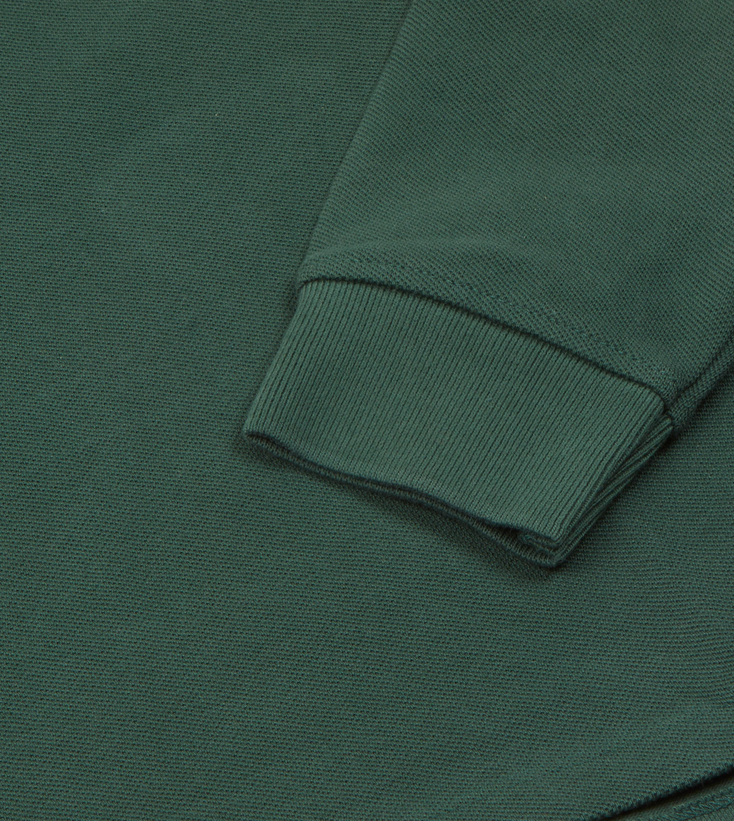 Green Pique Cotton Long-Sleeve Polo Shirt - Image 4
