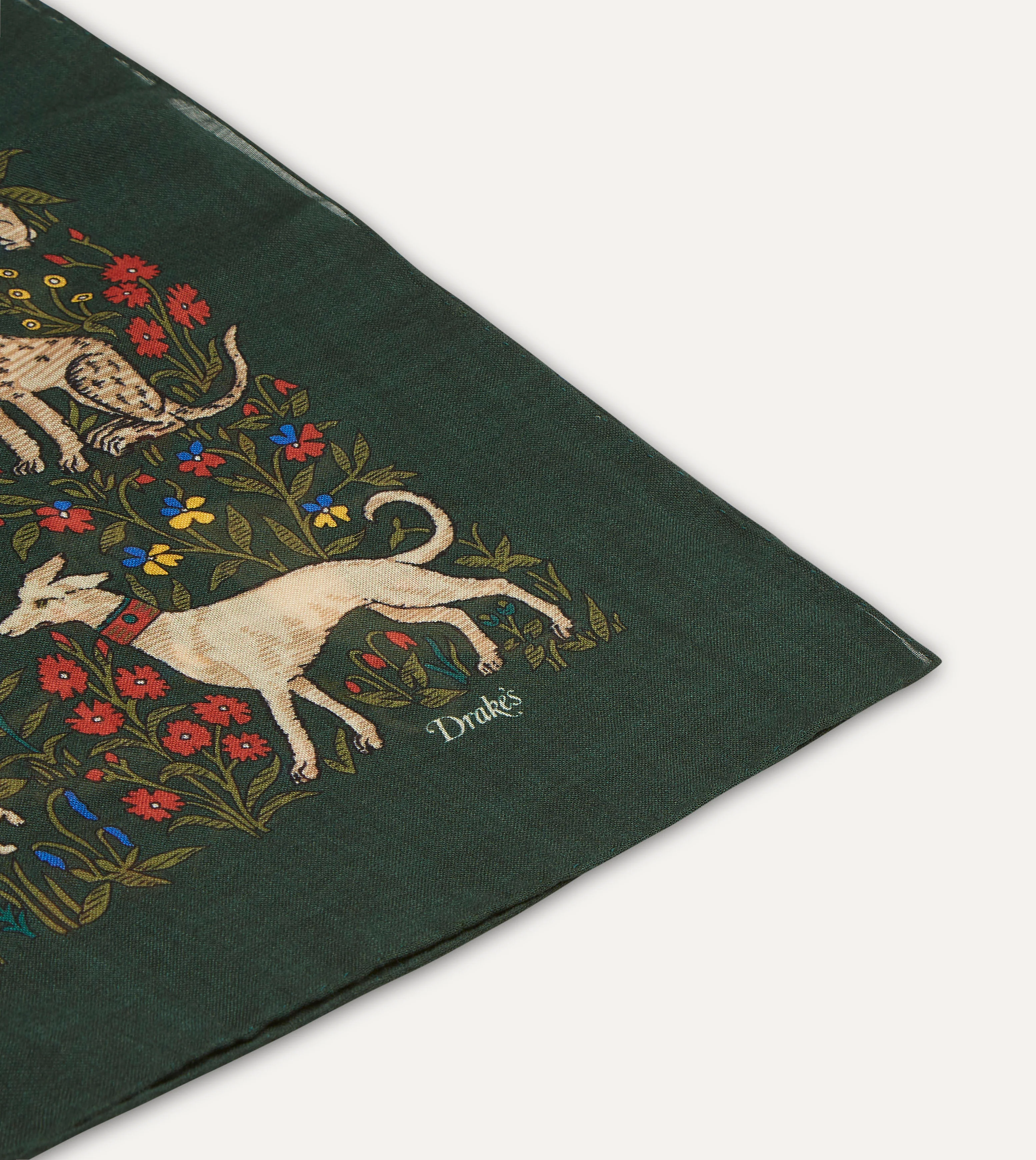 Green Unicorn Print Wool-Silk Square Scarf - Image 3