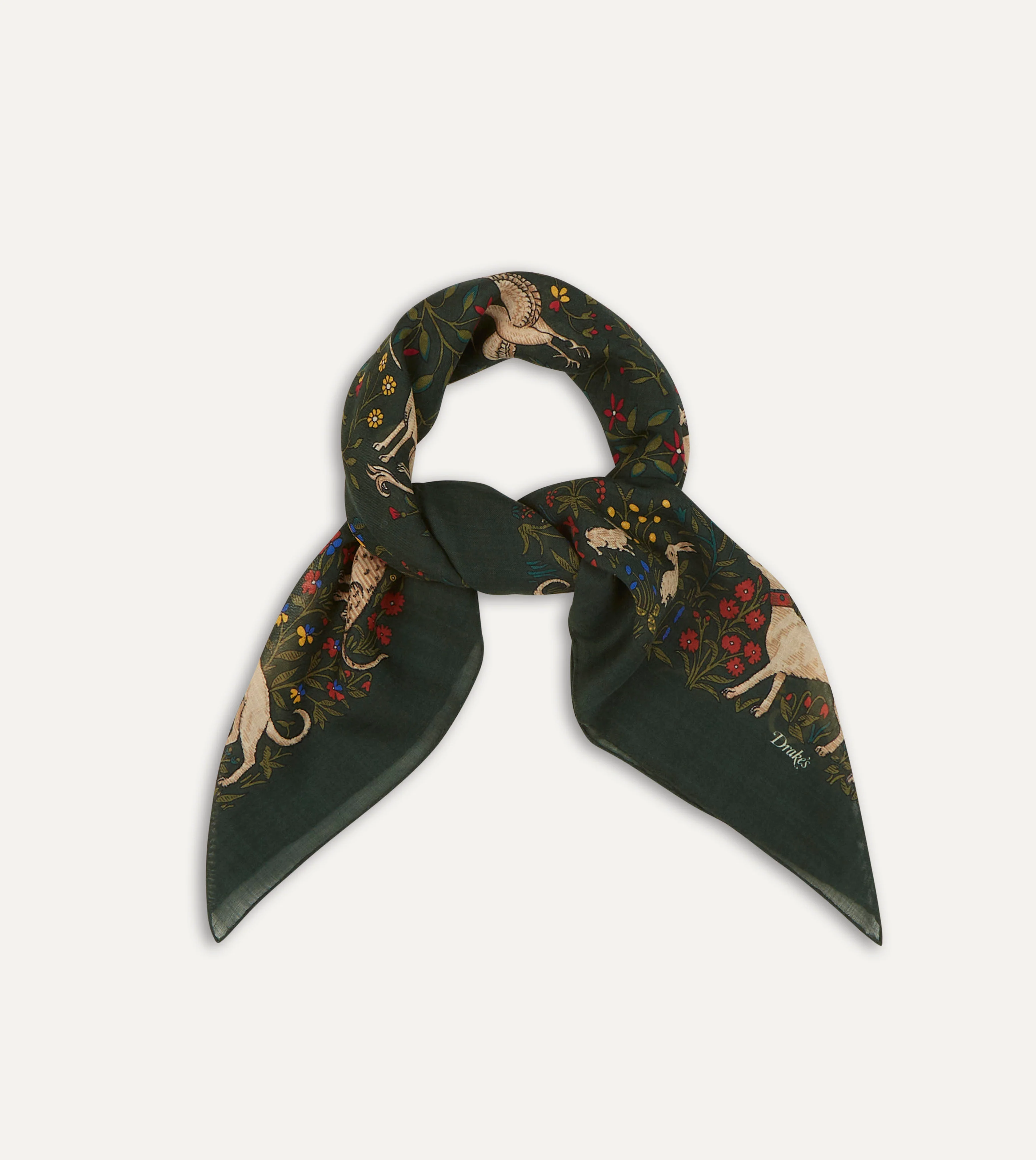 Green Unicorn Print Wool-Silk Square Scarf - Image 5