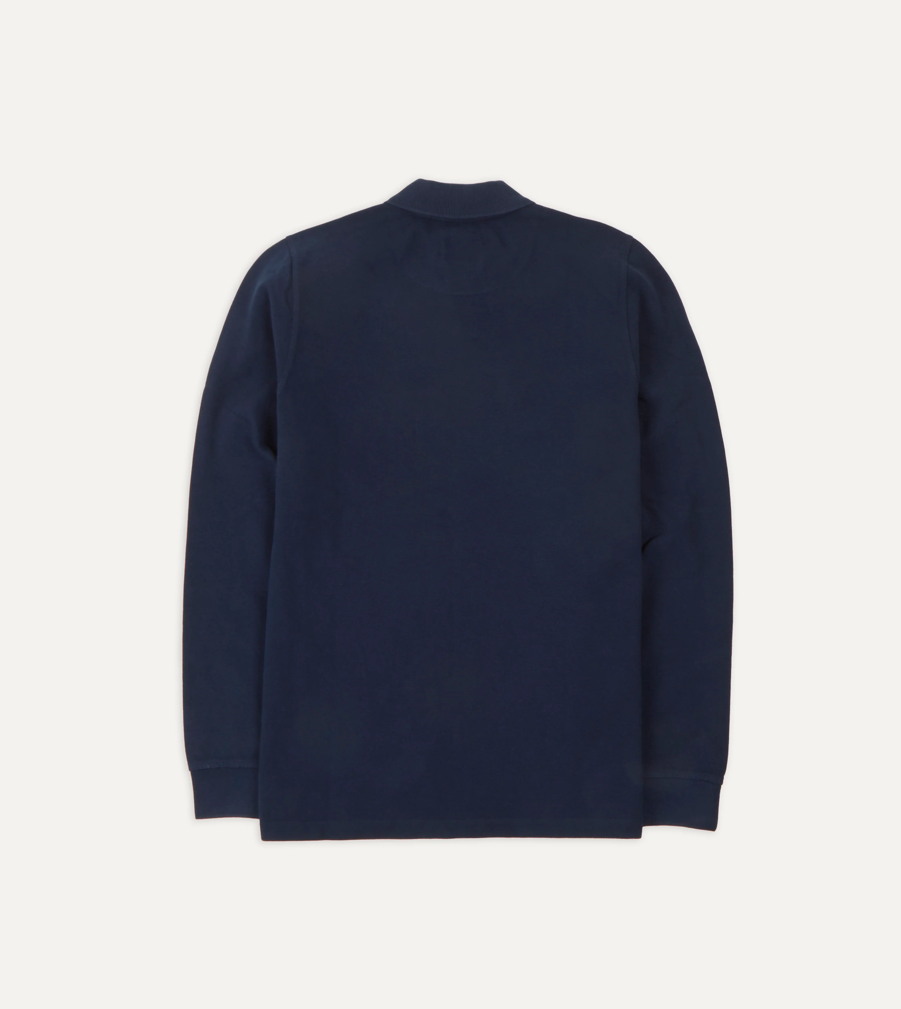 Light Navy Pique Cotton Long-Sleeve Polo Shirt - Image 4