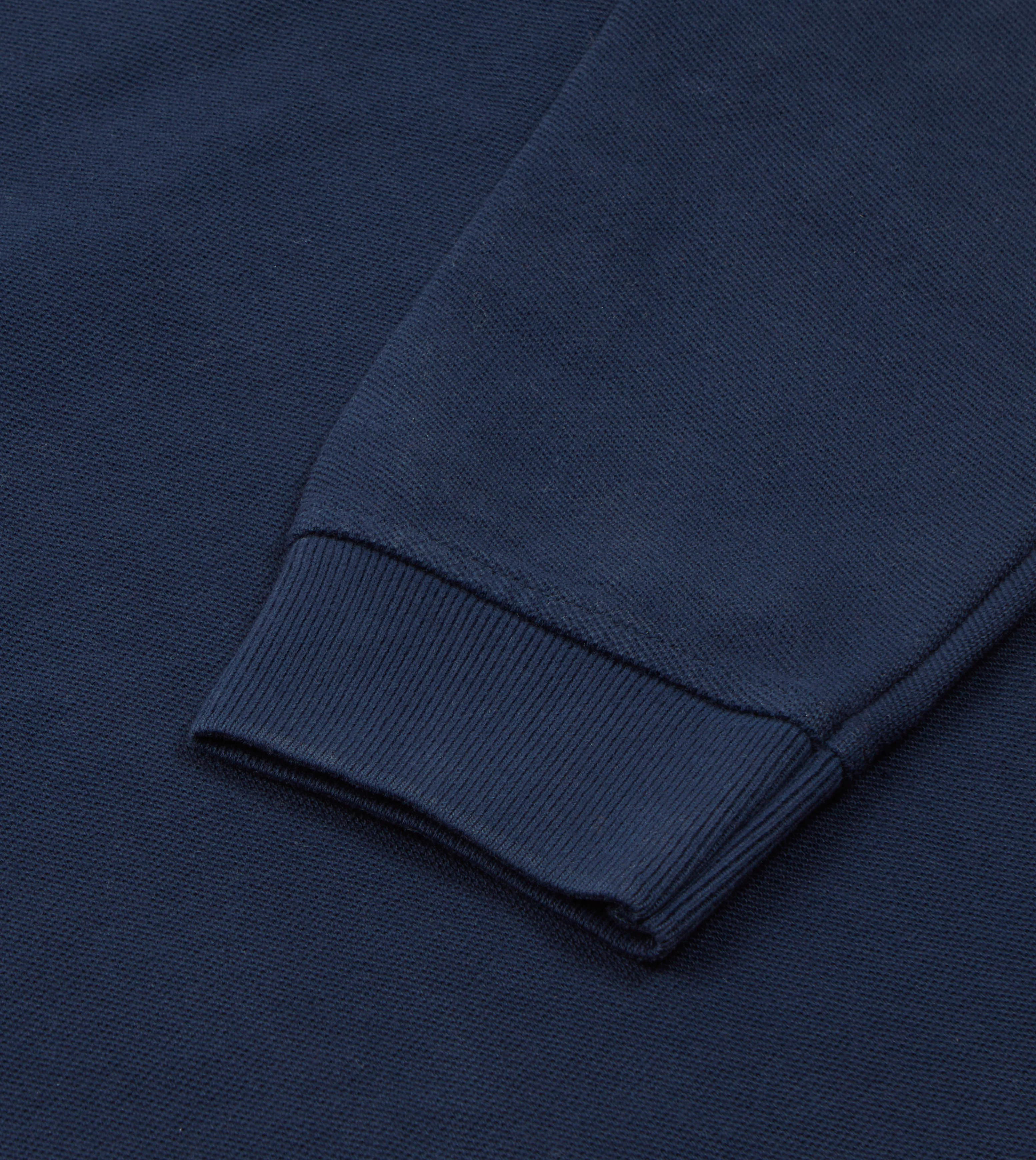 Light Navy Pique Cotton Long-Sleeve Polo Shirt - Image 5