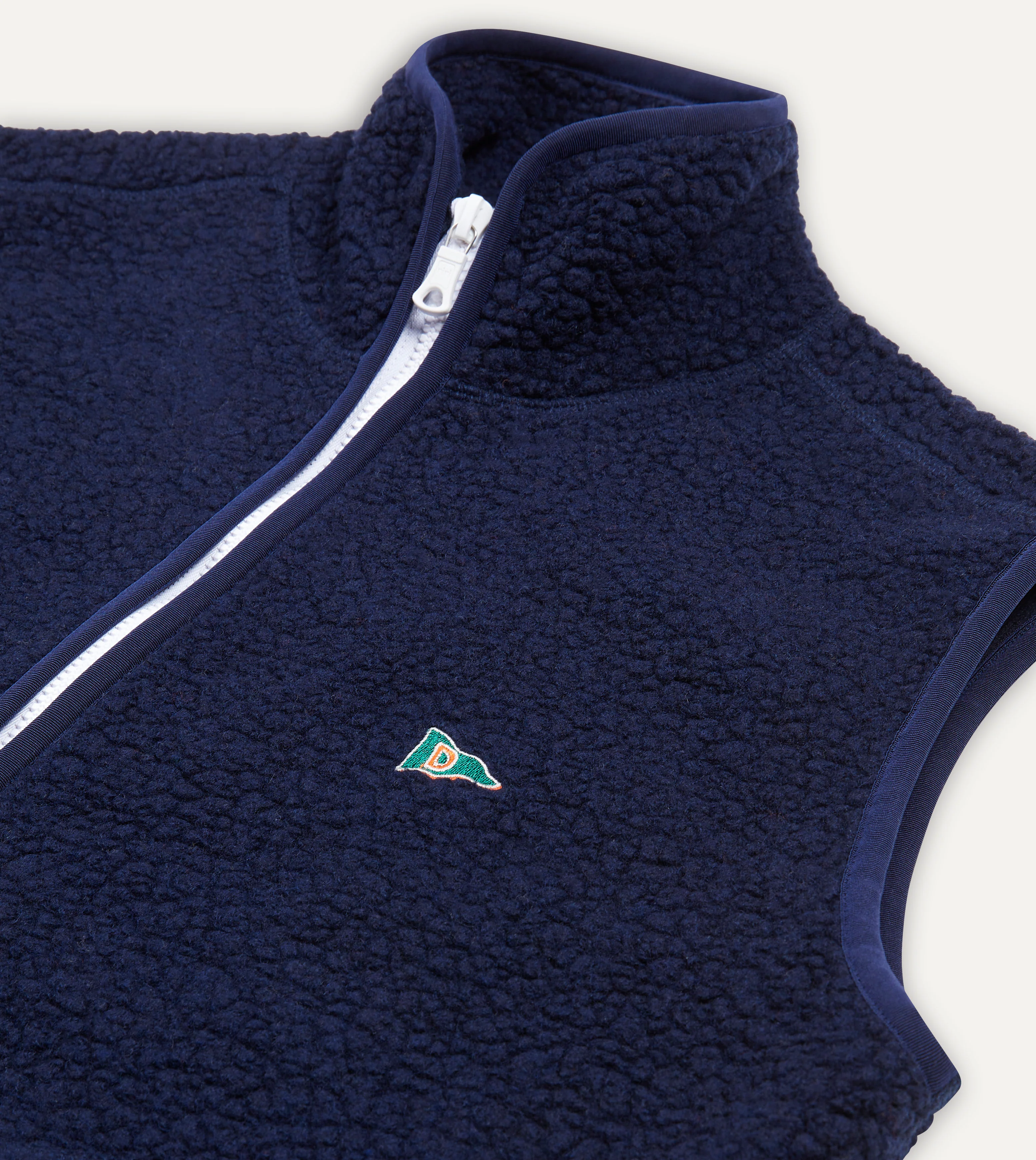 Navy Boucle Wool Zip Fleece Vest - Image 4