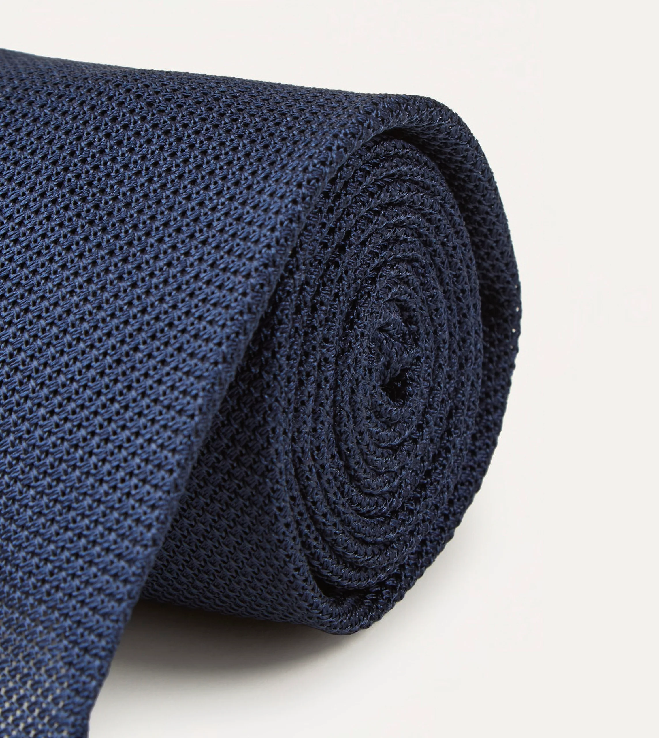 Navy Fine Woven Grenadine Silk Hand Rolled Tie - Image 3