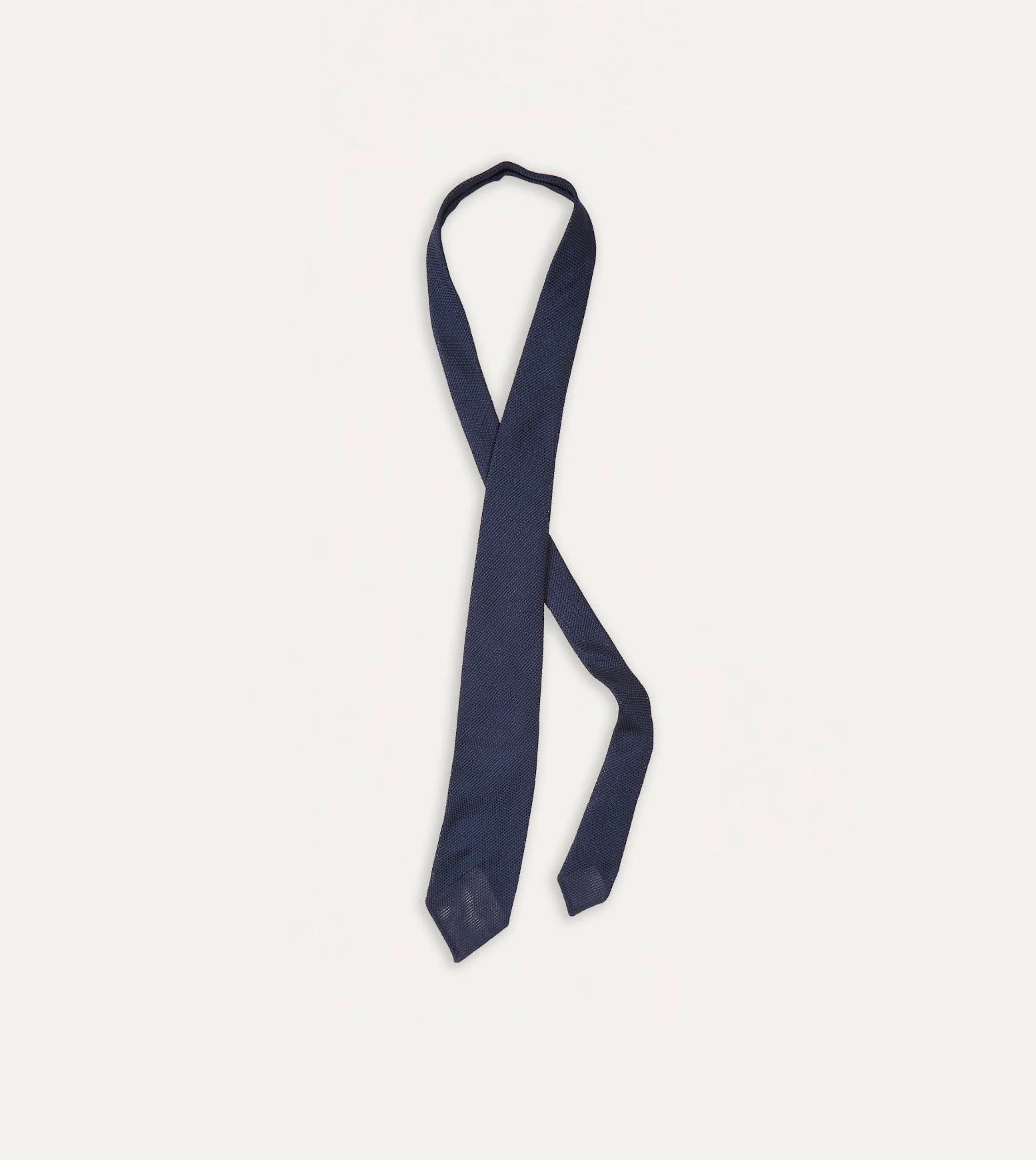 Navy Fine Woven Grenadine Silk Hand Rolled Tie - Image 4