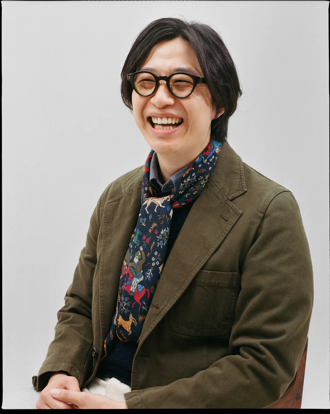 Navy Mughal Print Wool-Silk Square Scarf - Image 6