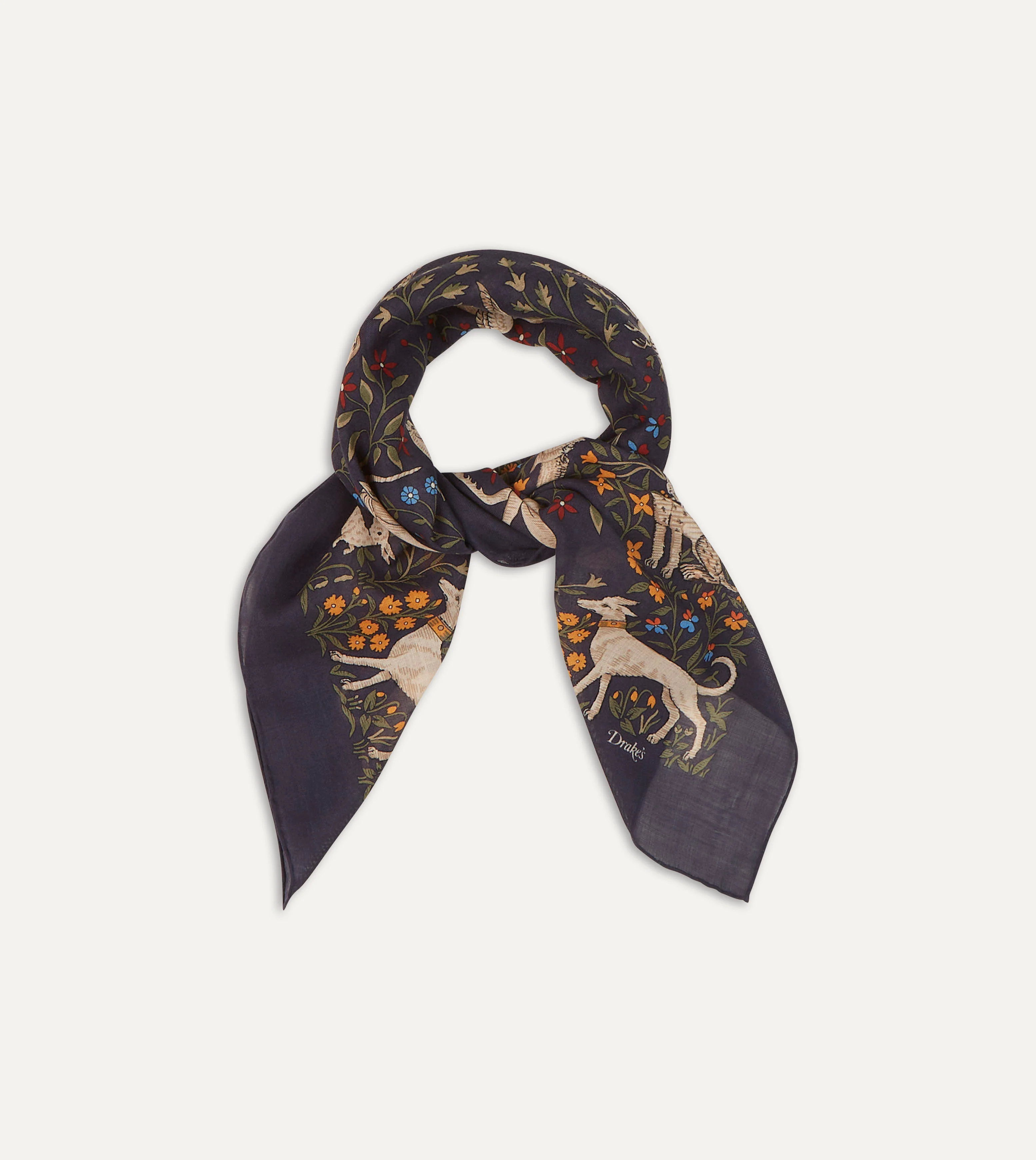Navy Unicorn Print Wool-Silk Square Scarf - Image 5