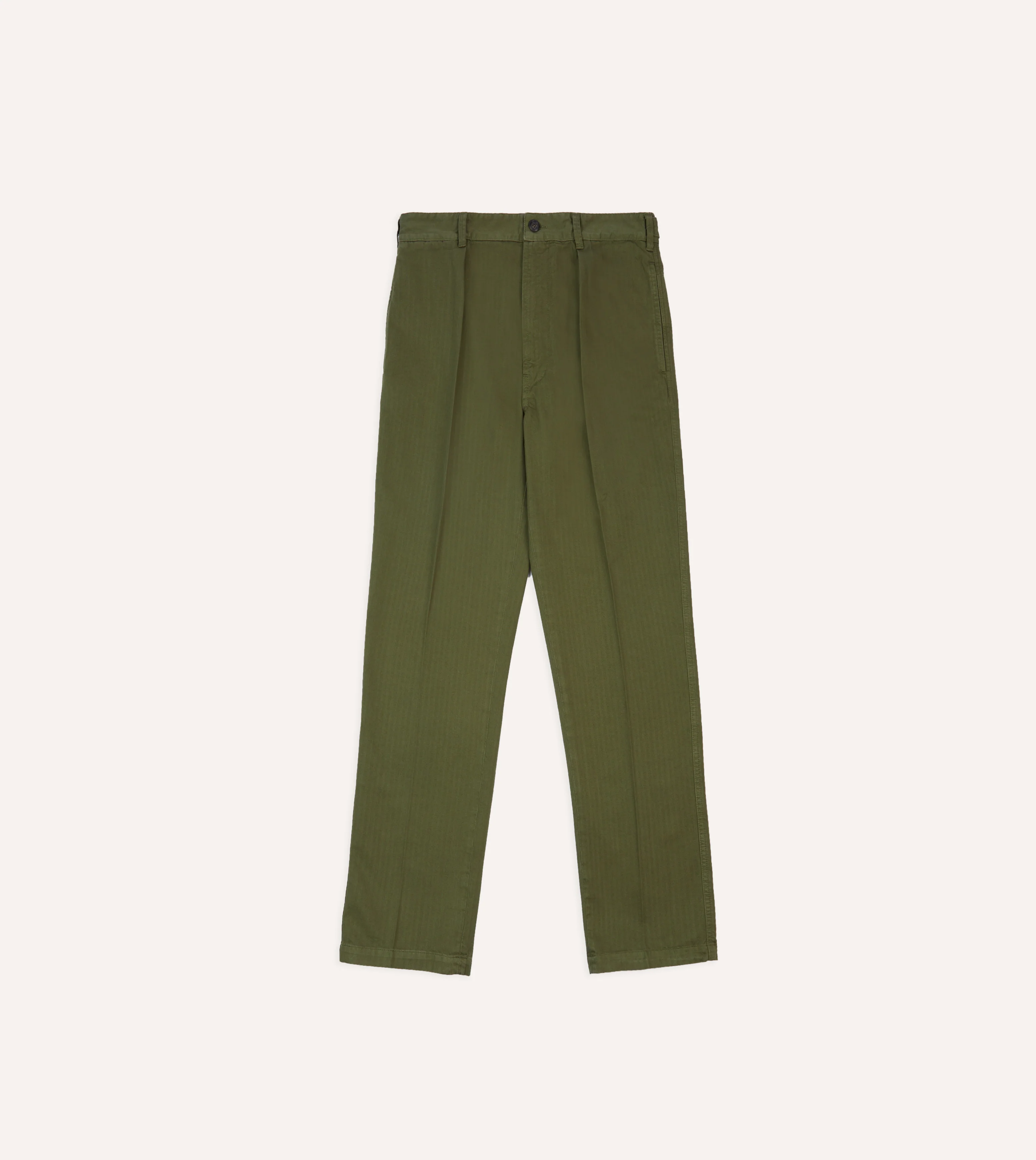 Olive Herringbone Cotton Games Trousers - Image 3