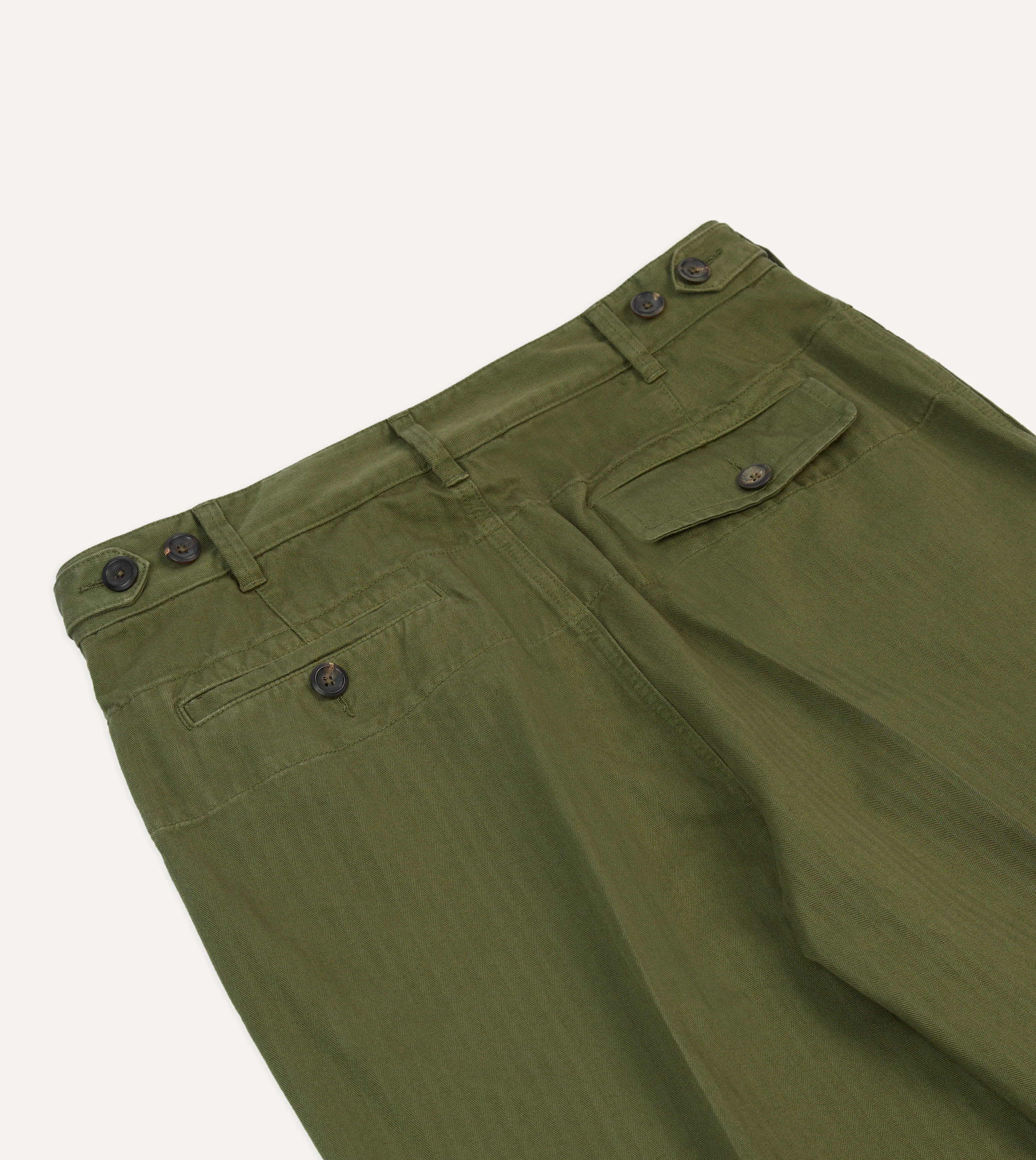Olive Herringbone Cotton Games Trousers - Image 5