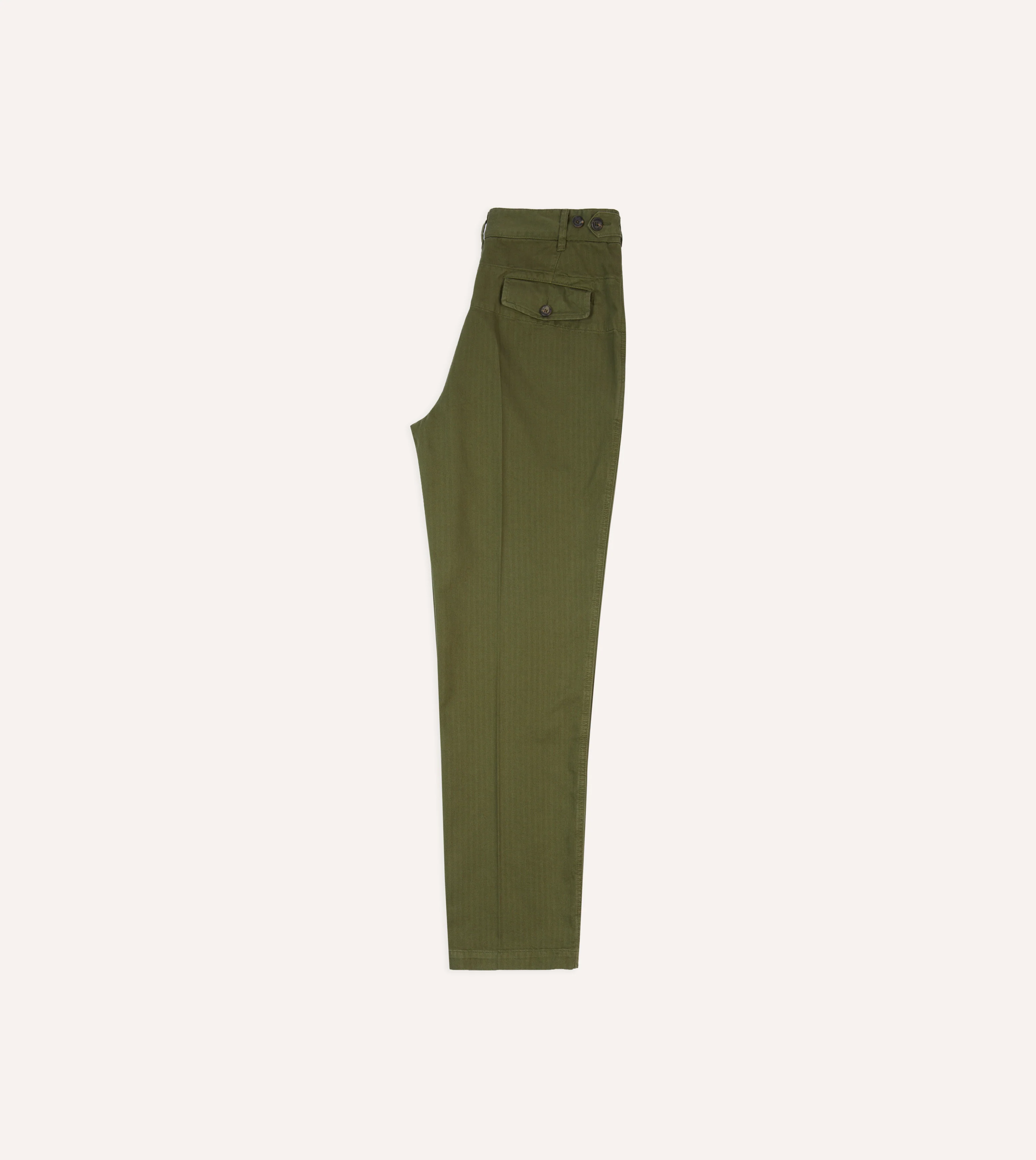 Olive Herringbone Cotton Games Trousers - Image 6