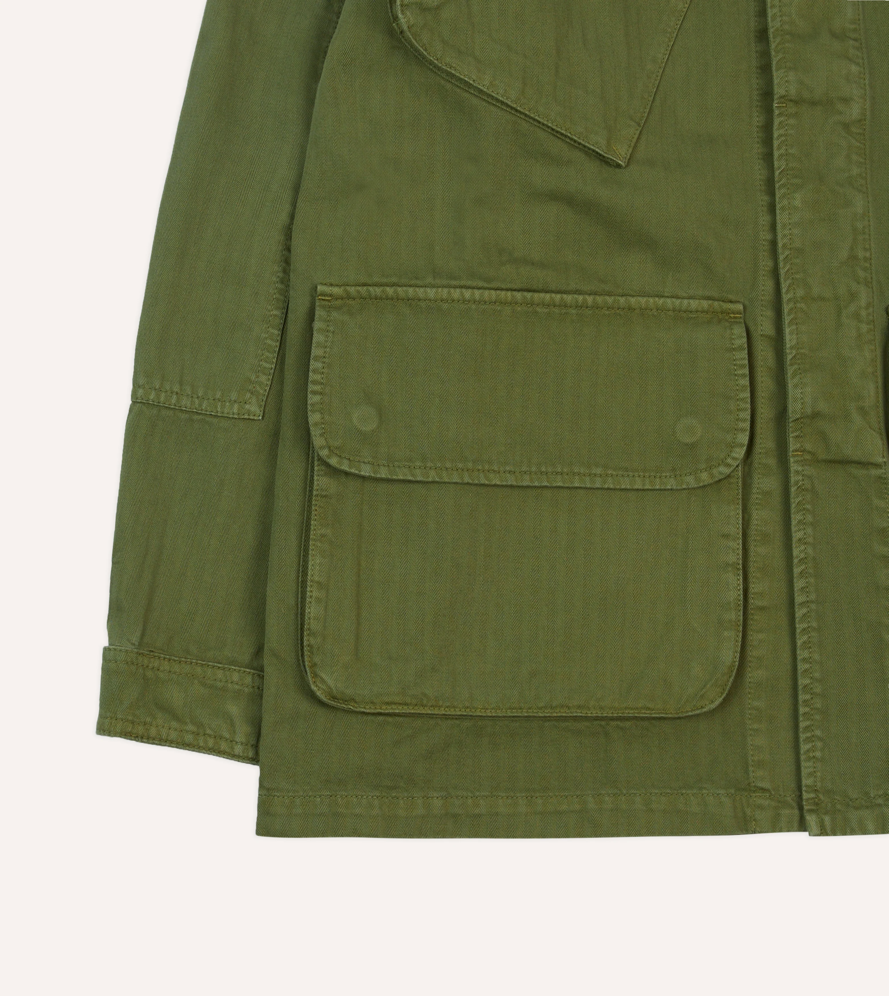 Olive Herringbone Cotton Jungle Jacket - Image 8