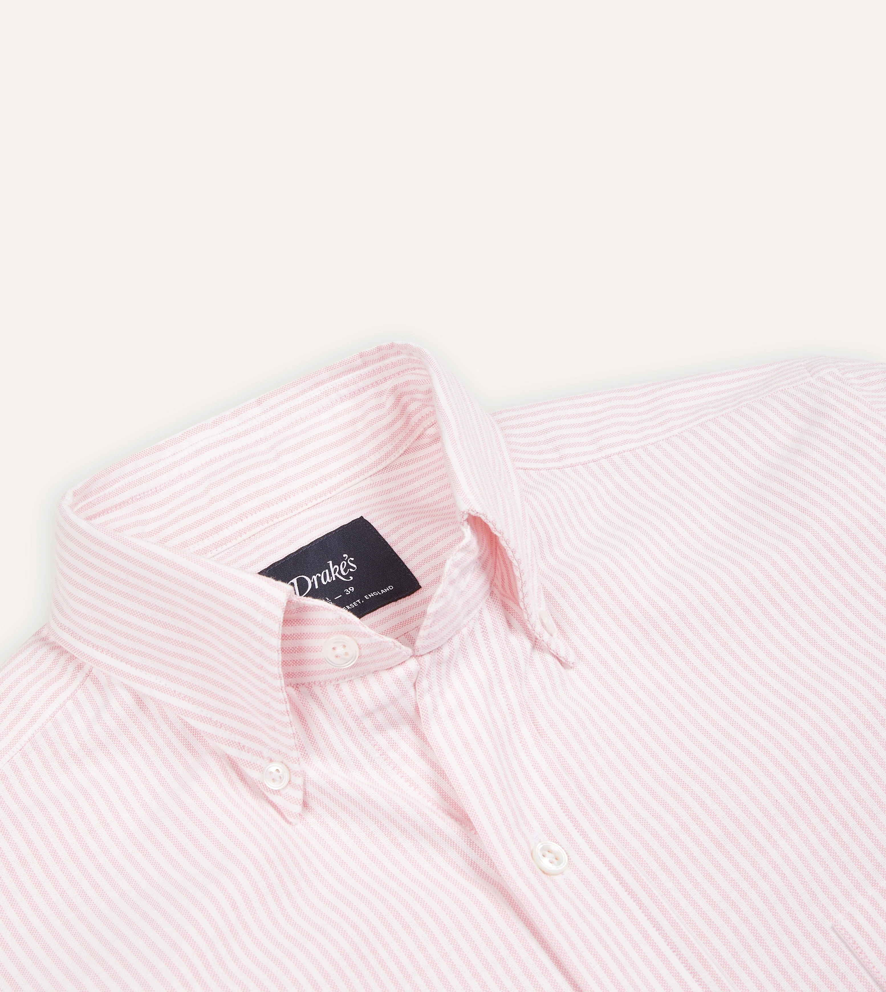Pale Pink Ticking Stripe Cotton Oxford Cloth Button-Down Shirt - Image 3