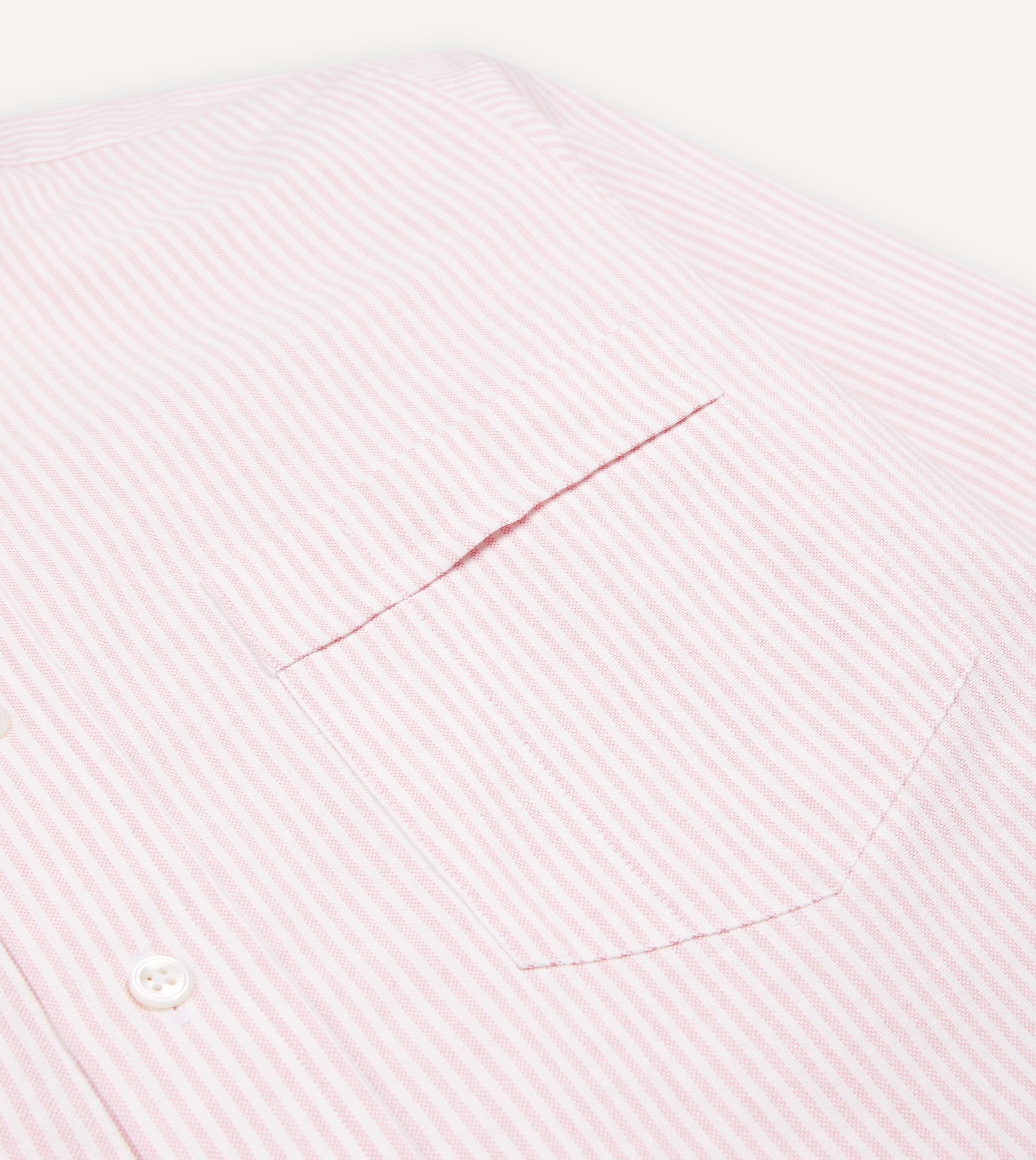 Pale Pink Ticking Stripe Cotton Oxford Cloth Button-Down Shirt - Image 4