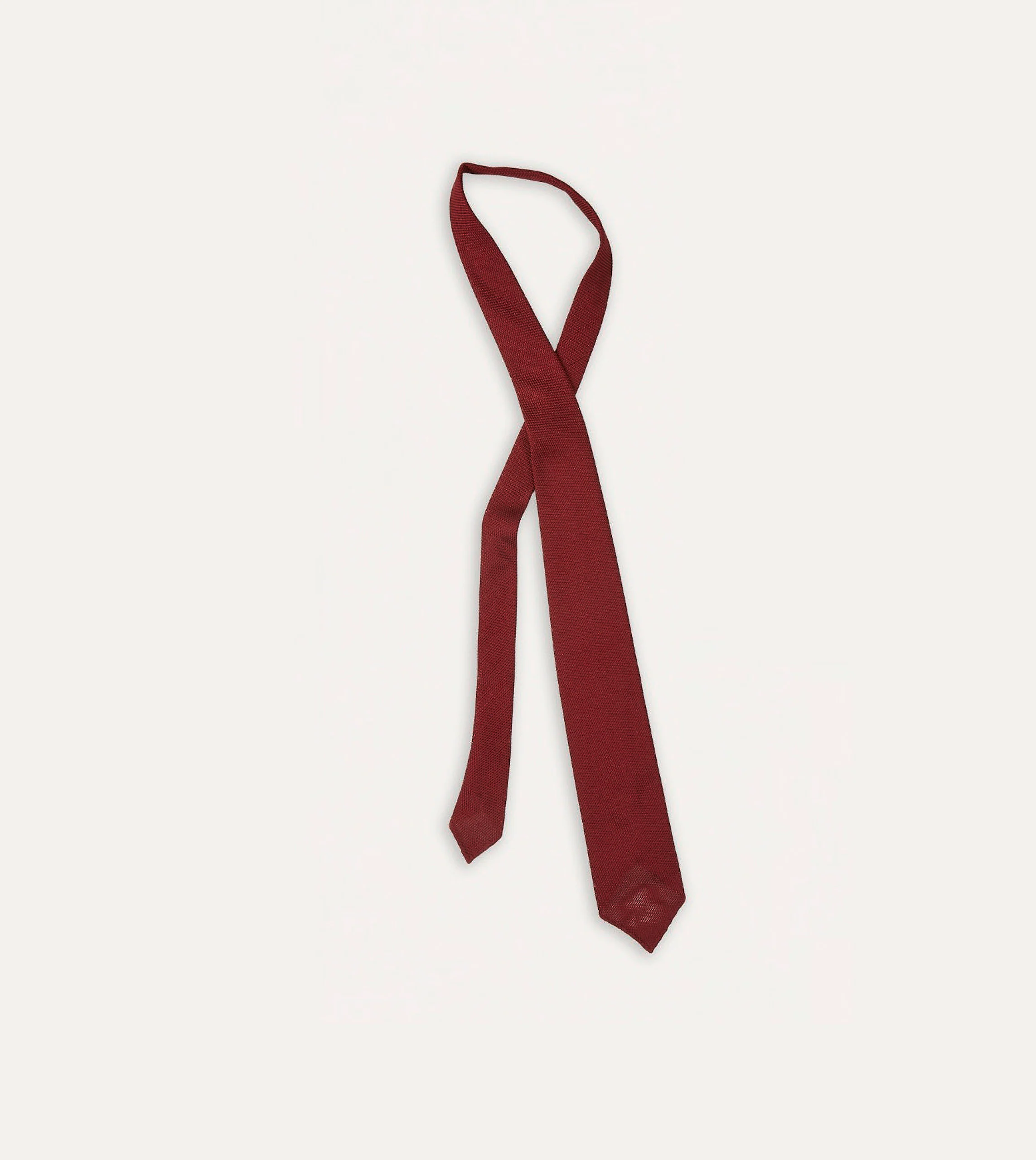 Red Fine Woven Grenadine Silk Hand Rolled Tie - Image 4