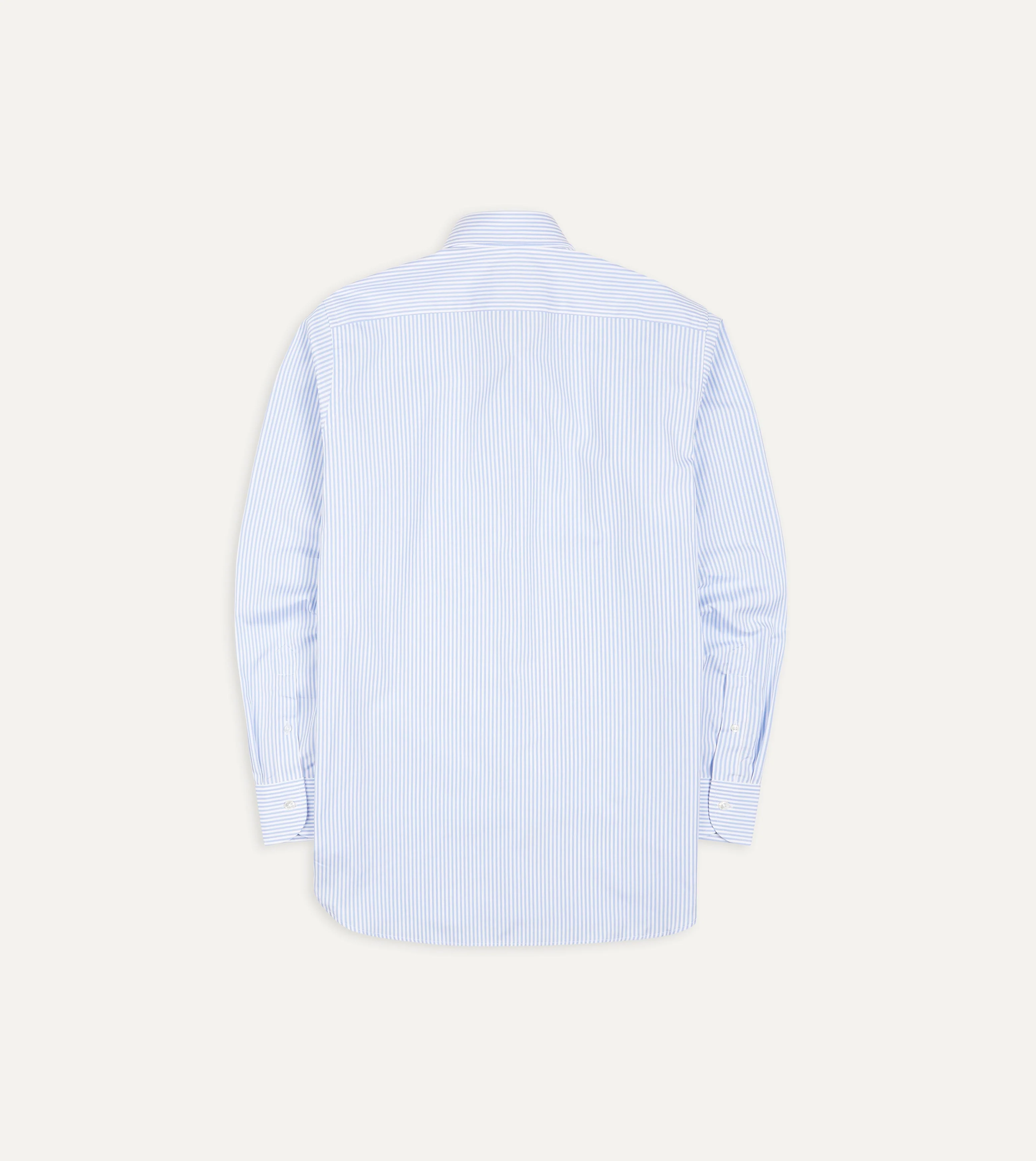 Sky Blue and White Bengal Stripe Spread Collar Cotton Poplin Shirt - Image 3
