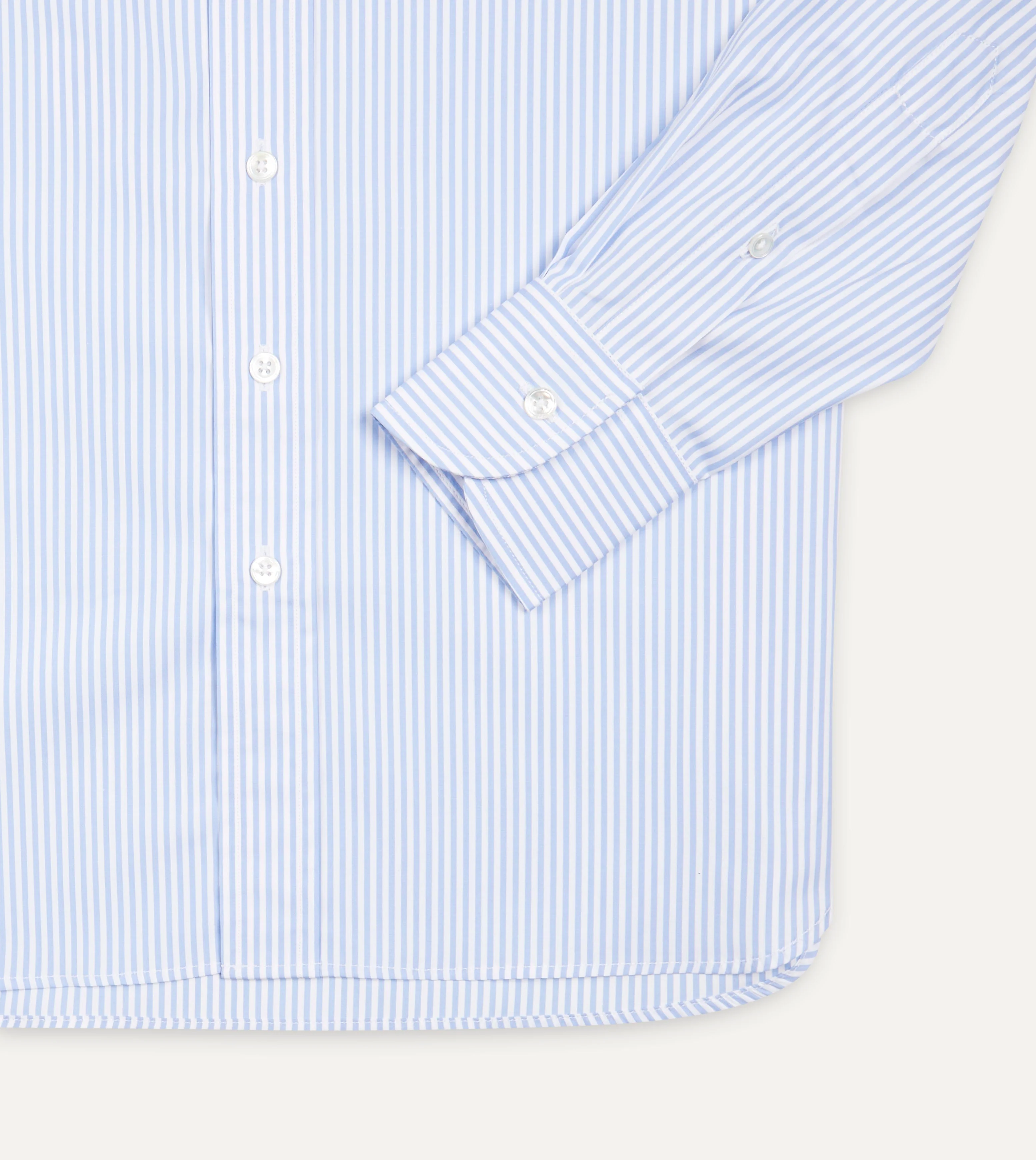 Sky Blue and White Bengal Stripe Spread Collar Cotton Poplin Shirt - Image 5